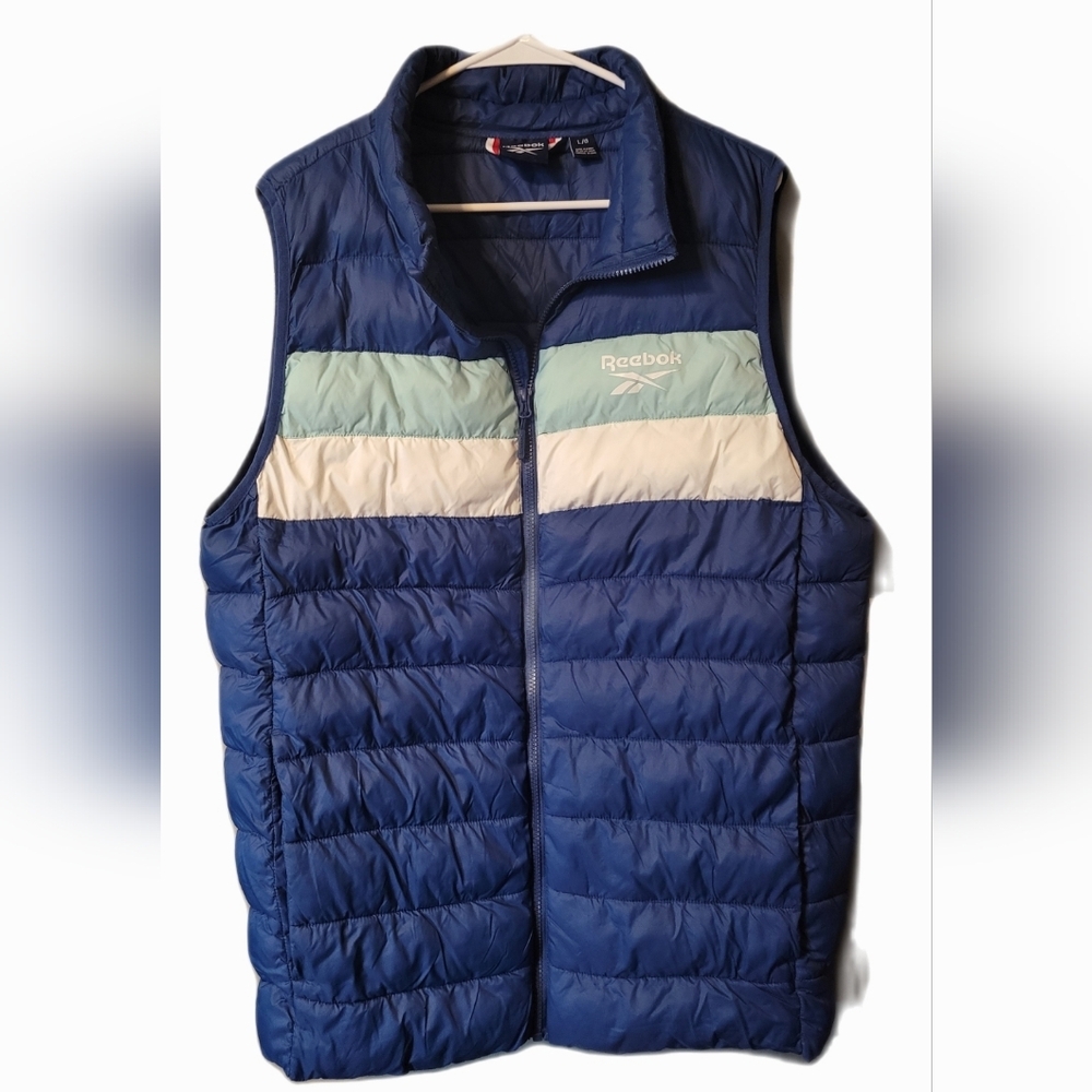 Reebok Gilet  Mens Navy Colorblock Navy Puffer Vest Sz Large